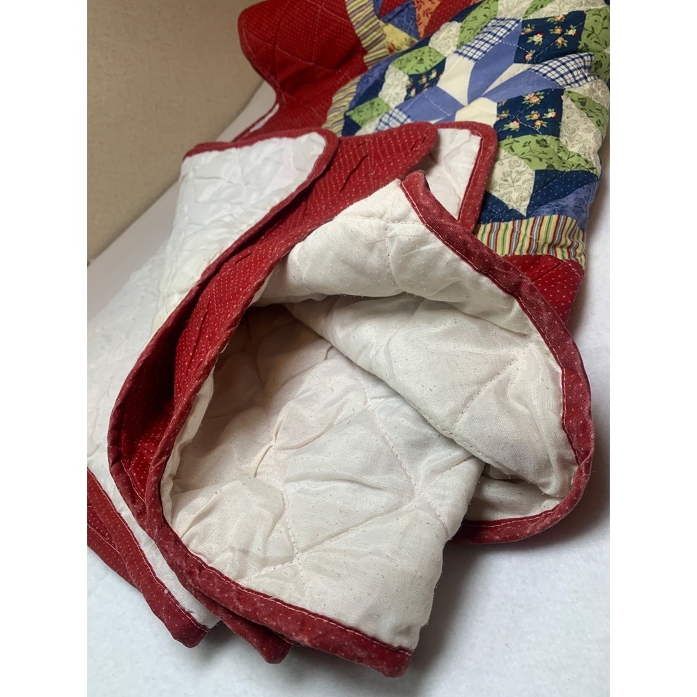 Vintage Walmart Star Patchwork Quilt Red Blue Green Floral Polka Dot Bedspread - Picture 11 of 12